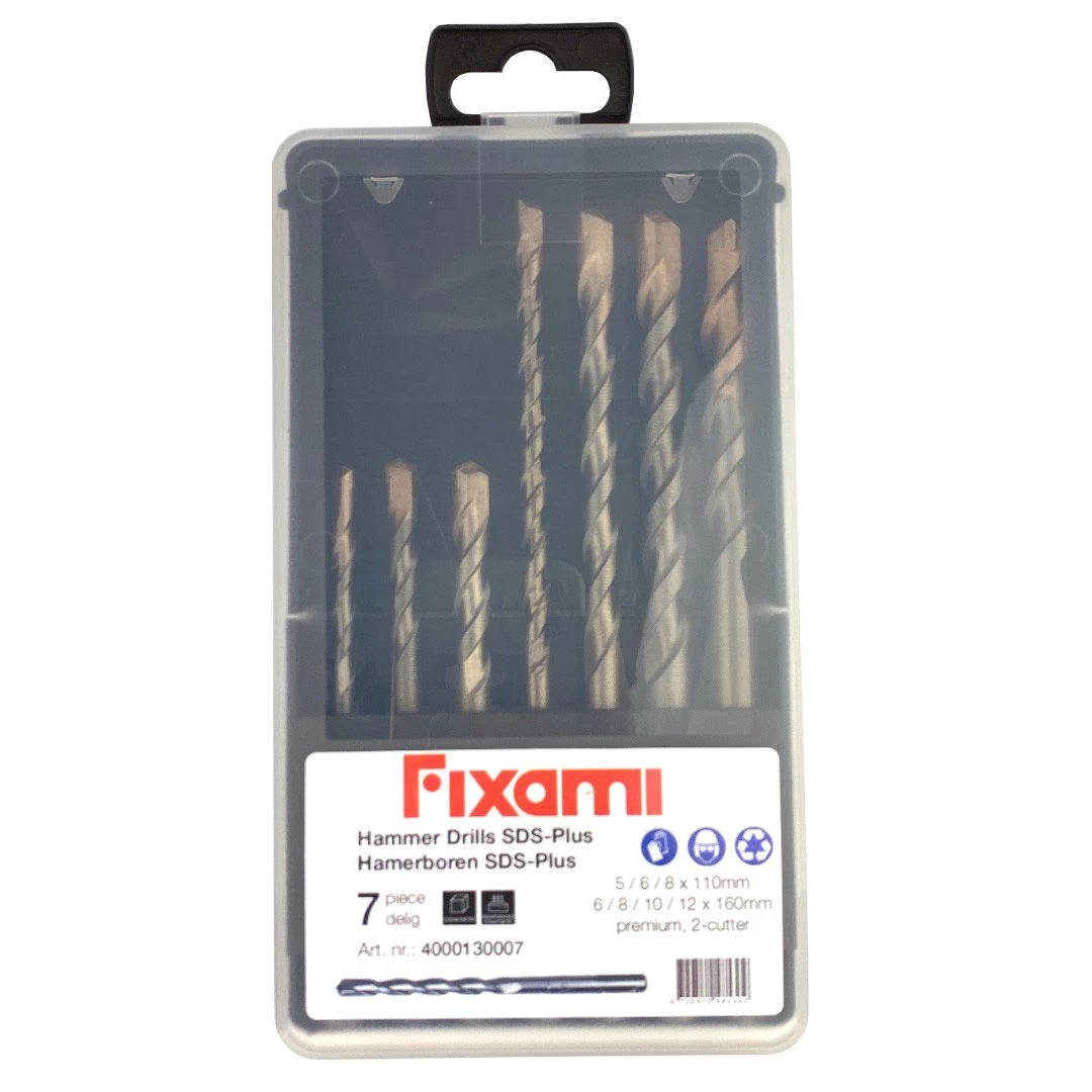 Fit-to-Fix 009-KA070076 7-delige Uni SDS-Plus Premium Hamerborenset - 2-snijder - PVC - 5-6-8x110mm + 6-8-10-12x160mm 1 Fit-to-Fix 009-KA070076 7-delige Uni SDS-Plus Premium Hamerborenset - 2-snijder - PVC - 5-6-8x110mm + 6-8-10-12x160mm