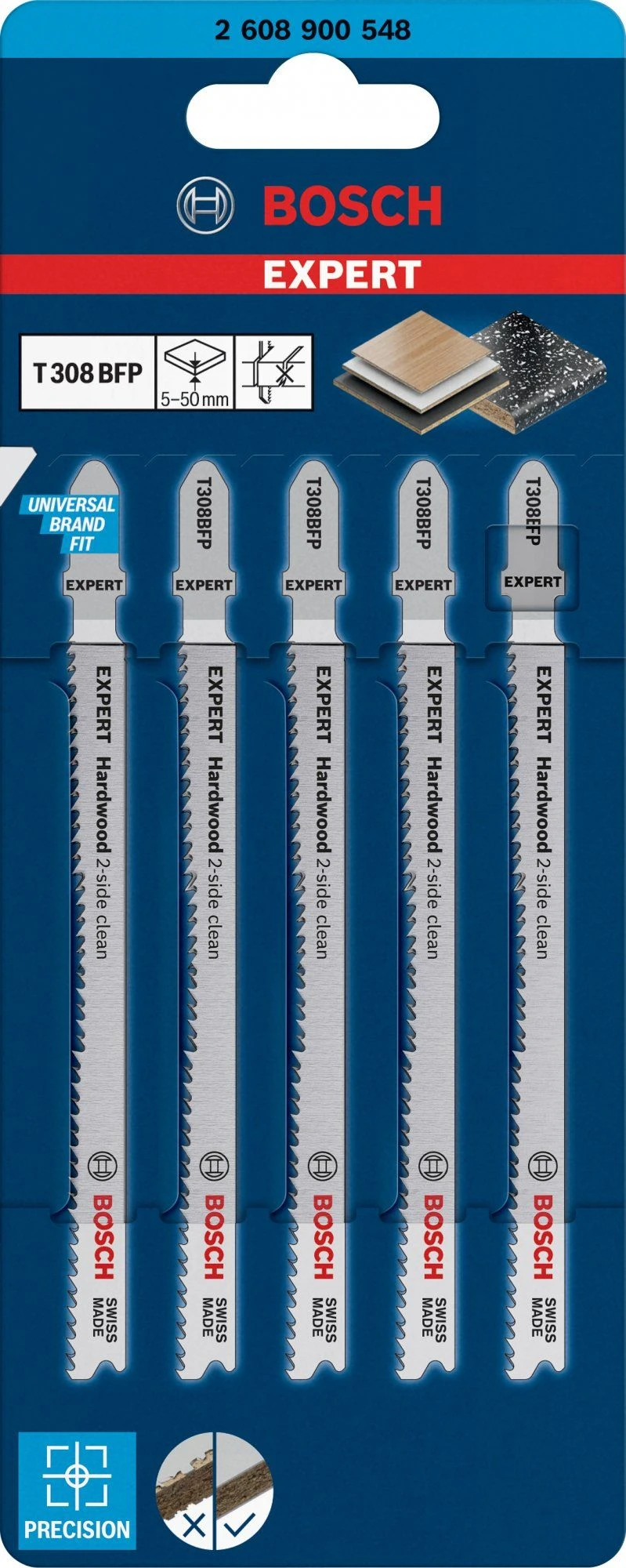 Bosch 2608900548 EXPERT Decoupeerzaagblad T308BFP 5st Hardwood 2-side Clean Precision 2 Bosch 2608900548 EXPERT Decoupeerzaagblad T308BFP 5st Hardwood 2-side Clean Precision - Afbeelding 2